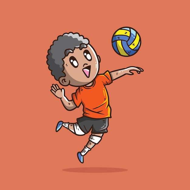 Vettore illustrazione vettoriale di cartoon di cute indoor volleyball player