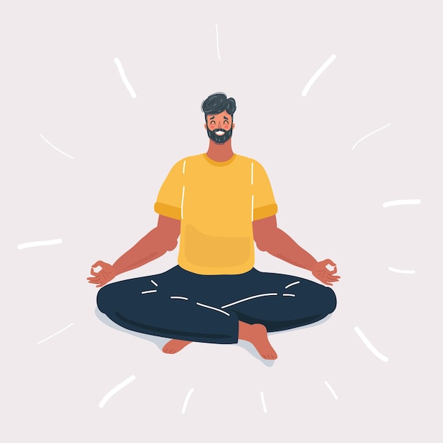 Vector cartoon vector illustration of doing yoga man on white background