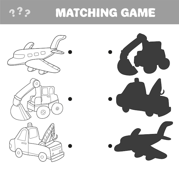 Cartoon Vector Illustration of Education. Shadow Matching Game for Preschool Children. Auto and cars items