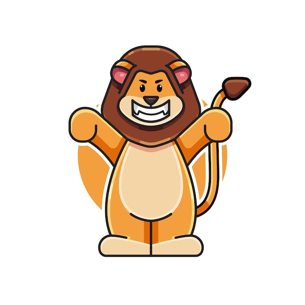 ライオンのマスコットのロゴを怖がっている面白いライオン キャラクターの漫画のベクトル イラスト