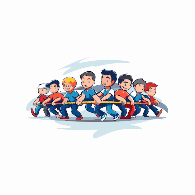 Vector cartoon vector illustration of a group of kids playing tug of war