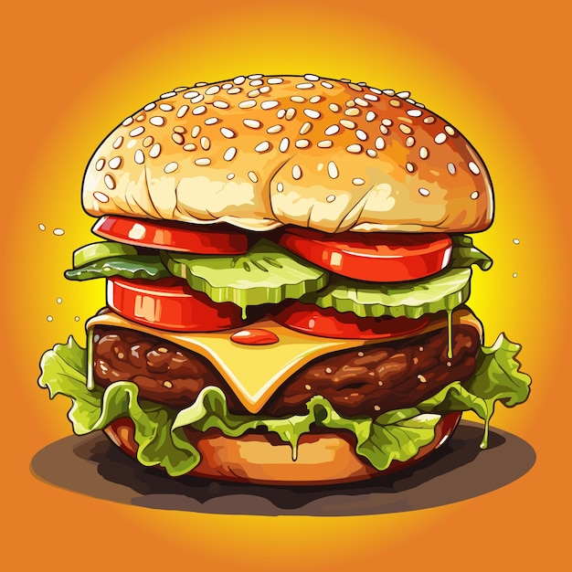 Cartoon vector illustration of hamburger or cheeseburger Fast food meal