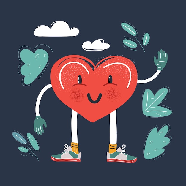 Cartoon vector illustration of heart character on dark background