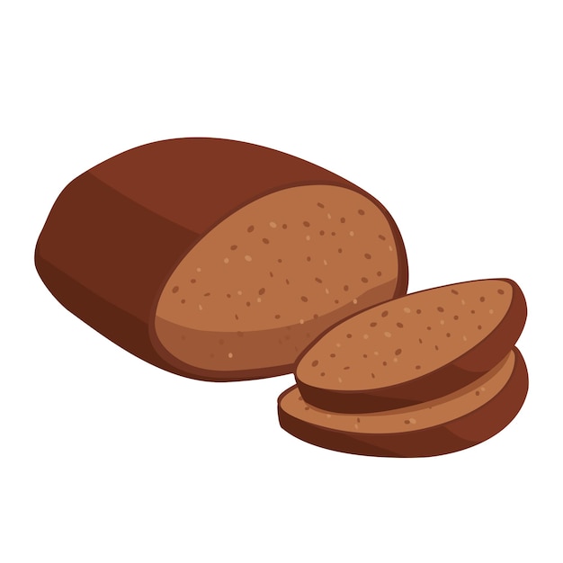 Cartoon vector illustration isolated object delicious flour food bakery bread dark whole grain toast