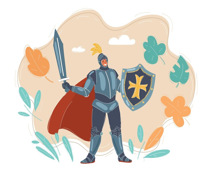 Vector cartoon vector illustration of knight holding sword