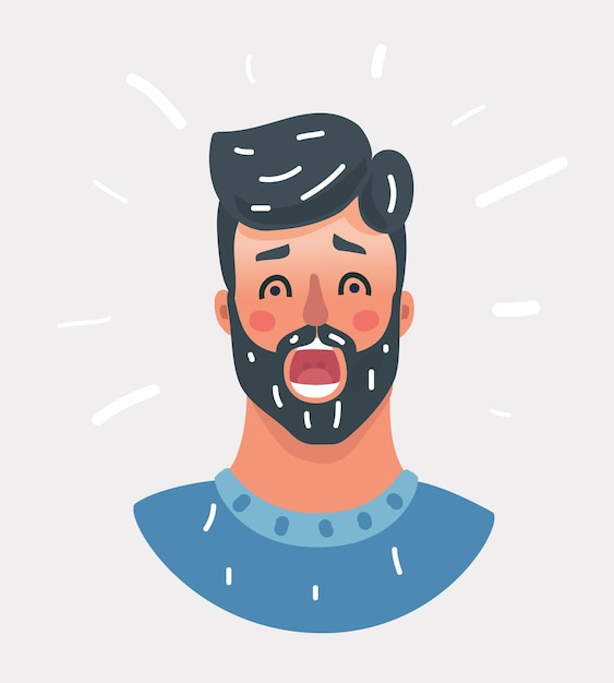 Cartoon vector illustration of portrait of amazed man faces.+