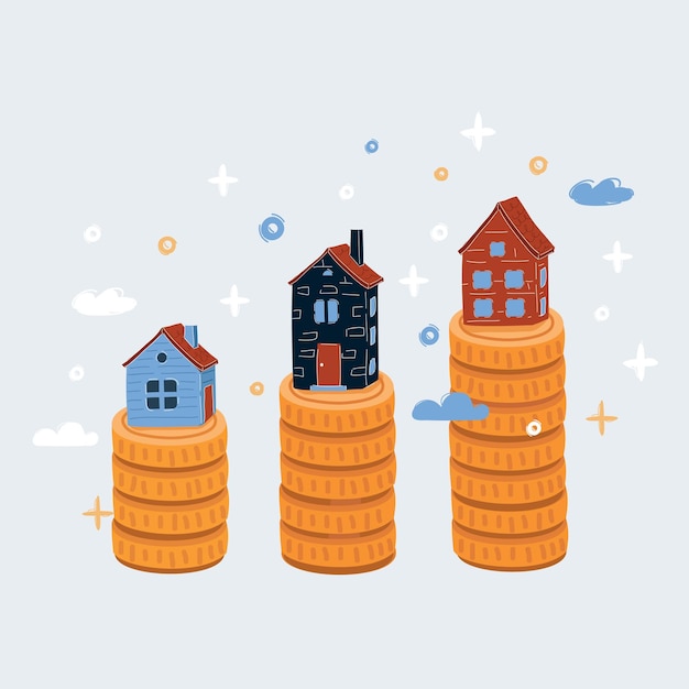 cartoon vector illustration of real estate concept price variation on real estate market mortgage loan on white backround