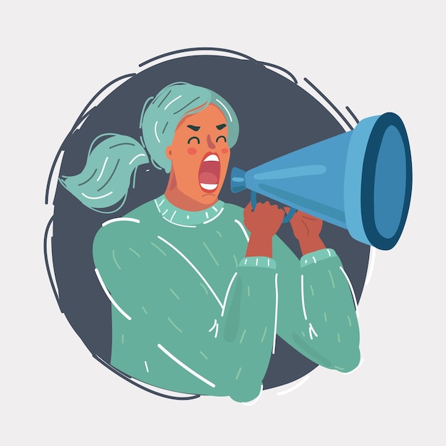 Cartoon vector illustration of shout icon vector Woman shouts in megaphone