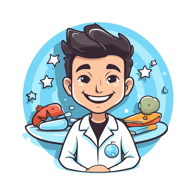 Vector cartoon vector illustration of a smiling doctor with a stethoscope