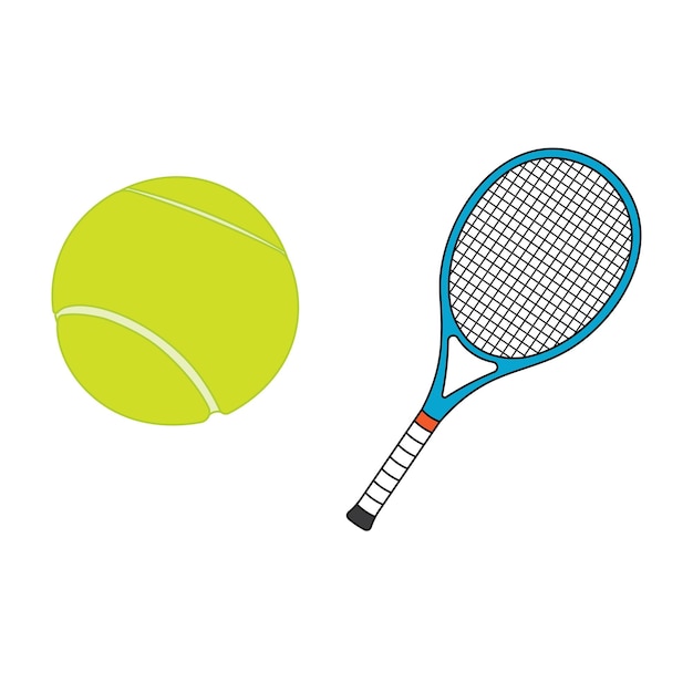 白い背景に分離された漫画のベクトル図テニス ボールとラケット スポーツ アイコン