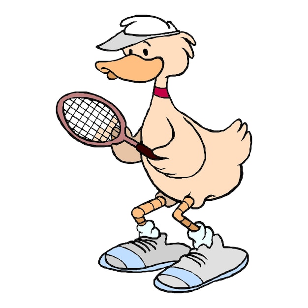 Cartoon Vector Illustration of a TennisReady Duck