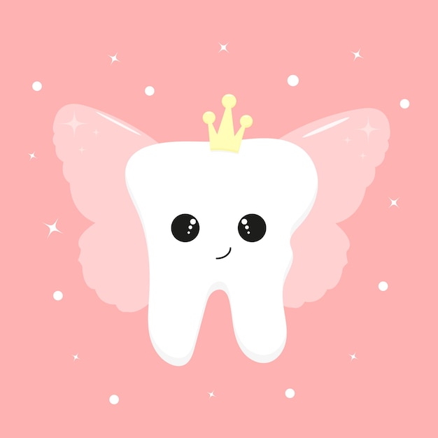 Vector cartoon vector illustration of a tooth fairy on a pink background