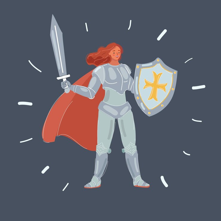 Vector cartoon vector illustration of woman in armor with sword