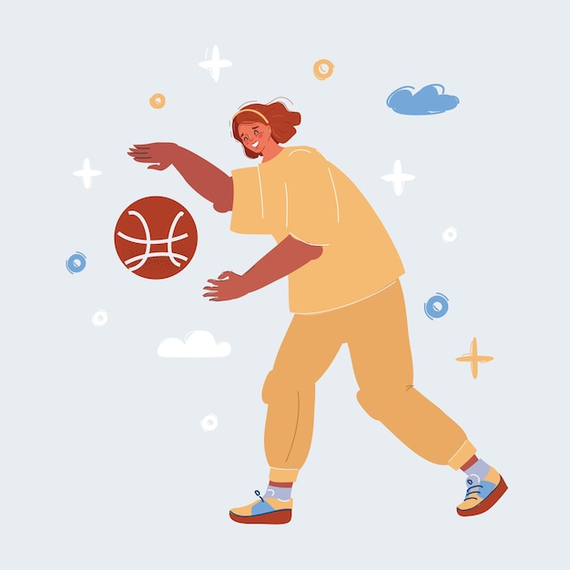 Карикатурная векторная иллюстрация женского баскетбола на белом фоне