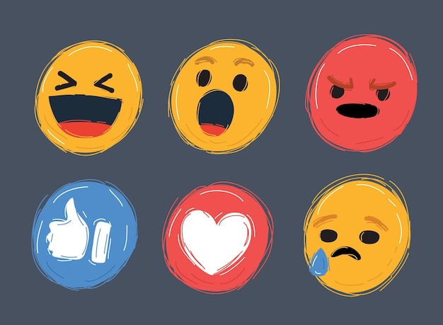 Vector cartoon vector illustrations of abstract flat style design emotion set vector faces icon collection