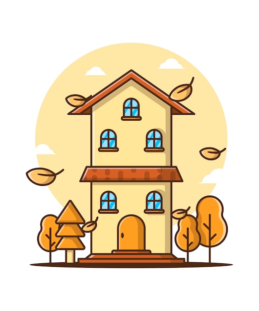 Cartoon vector illustrations house of autumn. autumn day icon concept