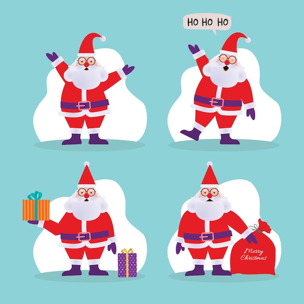 Cartoon illustrazioni vettoriali di babbo natale con diverse pose buon natale