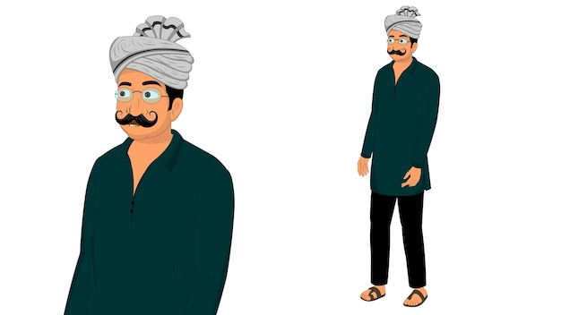 Vettore vettore di cartoni animati di un personaggio maschile indiano mukhiya personaggio di cartoni animati indiano