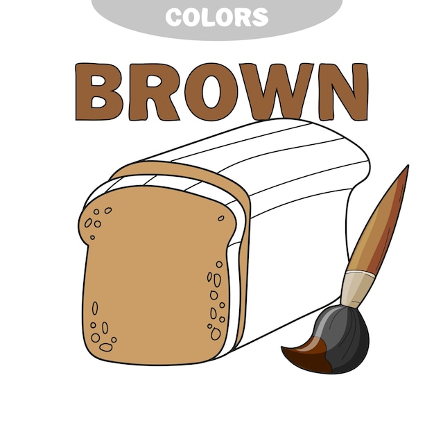 Cartoon vector outline illustration bread slice. Learn the colors. Brown color