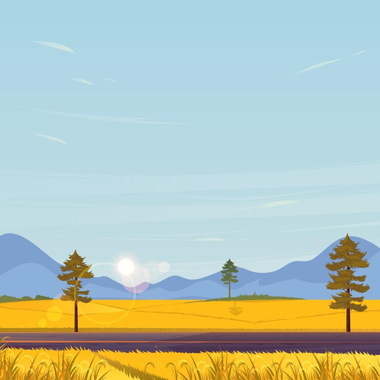 Vector カートゥーン ベクター ライスフィールドの風景と夕暮れ
