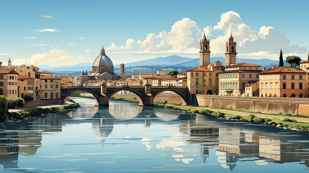 Vector cartoon vector scene florence on white background