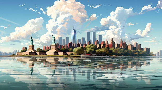 Scena vettoriale di cartoni animati new york city su sfondo bianco