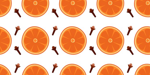 Vector cartoon vector seamless pattern with orange slices and cloves on white background