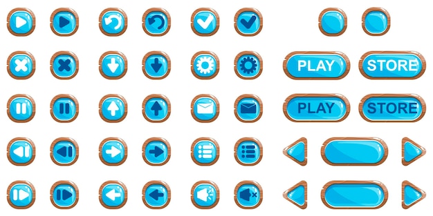 Vector cartoon vector set of buttons for game and application design