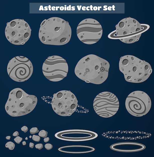 Vettore asteroidi e pianeti dello spazio vettoriale dei cartoni animati.