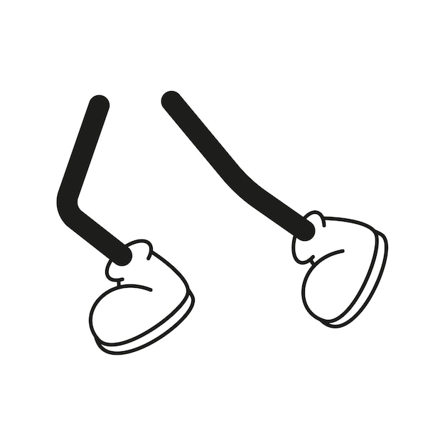 Cartoon vector walking feet in trainers or sneakers on stick legs in various positions