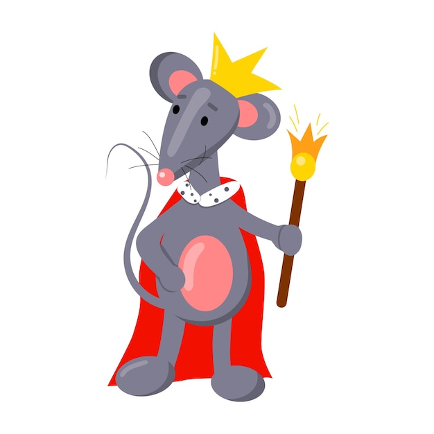 Cartoon vectorillustratie voor kinderen muis rat koning geïsoleerd op een witte background
