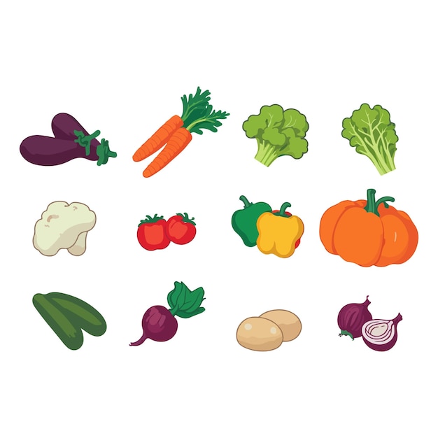 Вектор Коллекция мультфильмов с овощными персонажами миленькая капуста огурцы морковь брокколи помидор перец для детей векторная иллюстрация еды