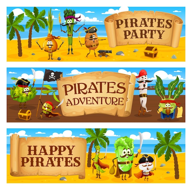 Vector cartoon vegetable pirates characters party event
