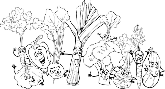 Cartoon vegetables for coloring book