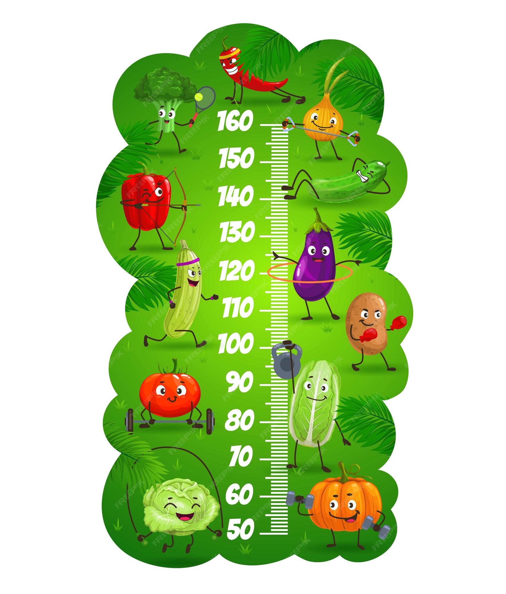 Premium Vector | Cartoon vegetables compete in sports height chart Premium Vector | Cartoon vegetables compete in sports height chart