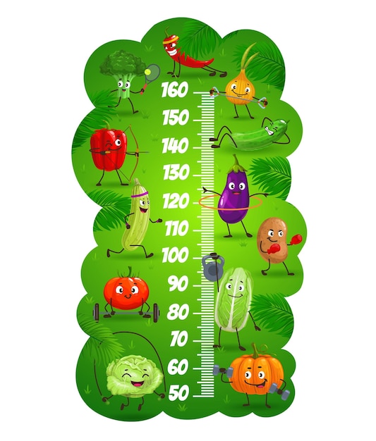 Cartoon vegetables compete in sports height chart