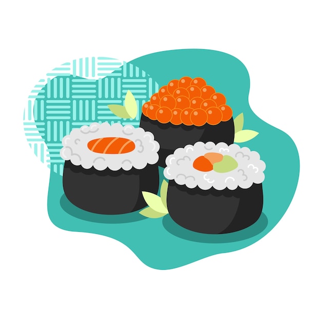 Cartoon verse sushi ontwerpconcept set geïsoleerde vector illustratie