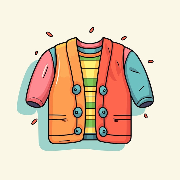 A cartoon of a vest with a shirt that says t - shirt.