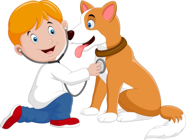 Cartoon veterinary examining dog