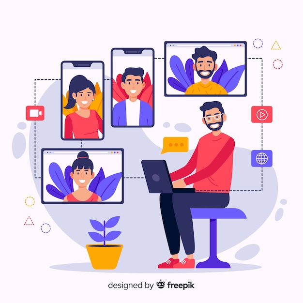 Cartoon video conferencing concept illustration