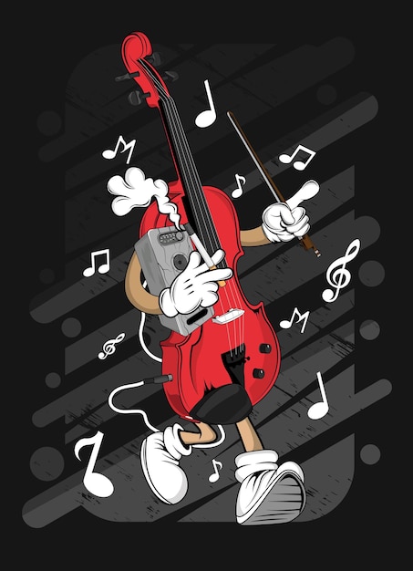 Vector cartoon viool tshirt ontwerp illustratie