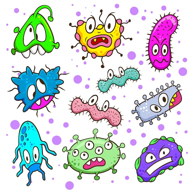 Cartoon Viruses and Bacteria characters