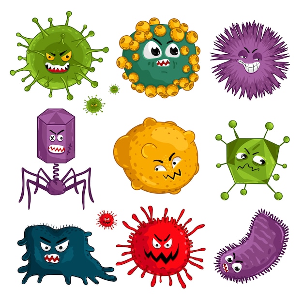 Vector cartoon viruses characters isolated