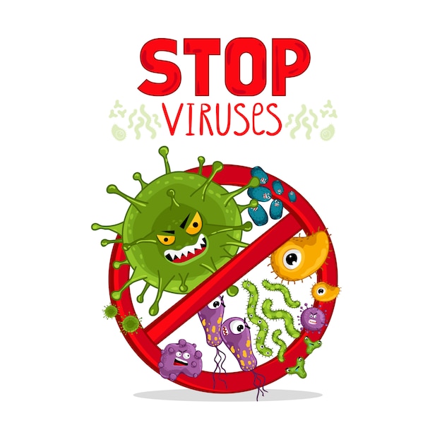 Cartoon viruses characters isolated