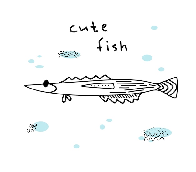 Cartoon vis illustratie Zeevis getekend in doodle stijl Kan gebruikt worden voor kinderboeken kleurboeken ansichtkaarten web logo uw ontwerp