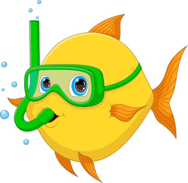 Vector cartoon vis met duikuitrusting