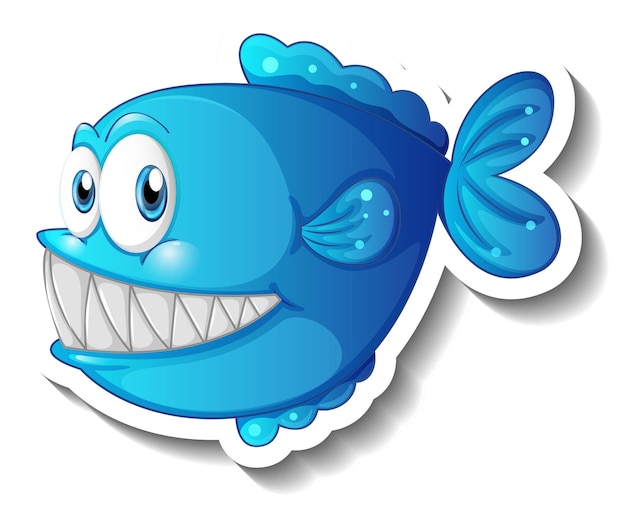 Cartoon vis met grote hoektanden cartoon sticker