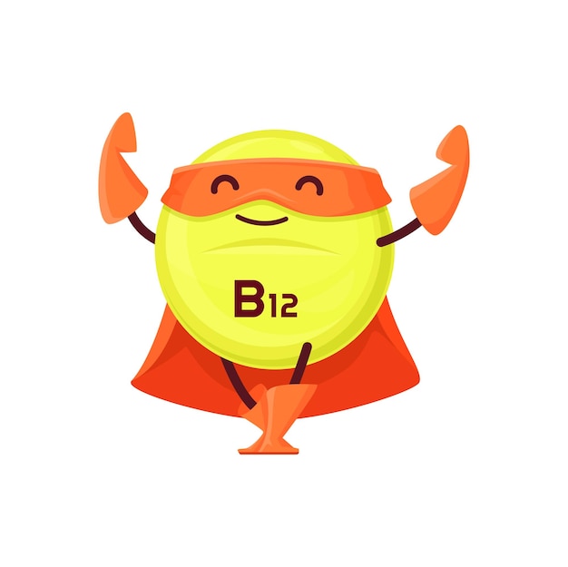 Cartoon vitamin B12 superhero supplement character