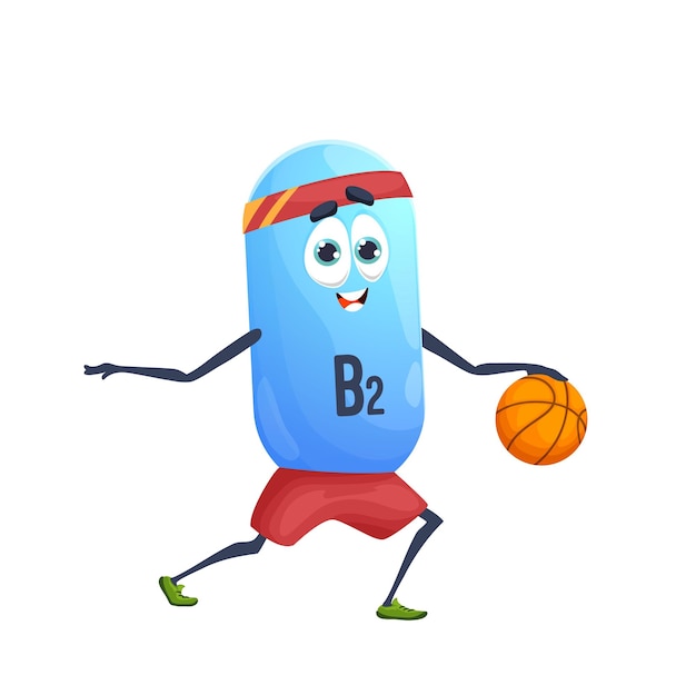 Cartoon vitamin B2 basketball player character