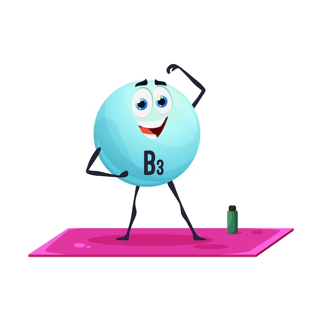 Cartoon vitamin b3 character on fitness niacin